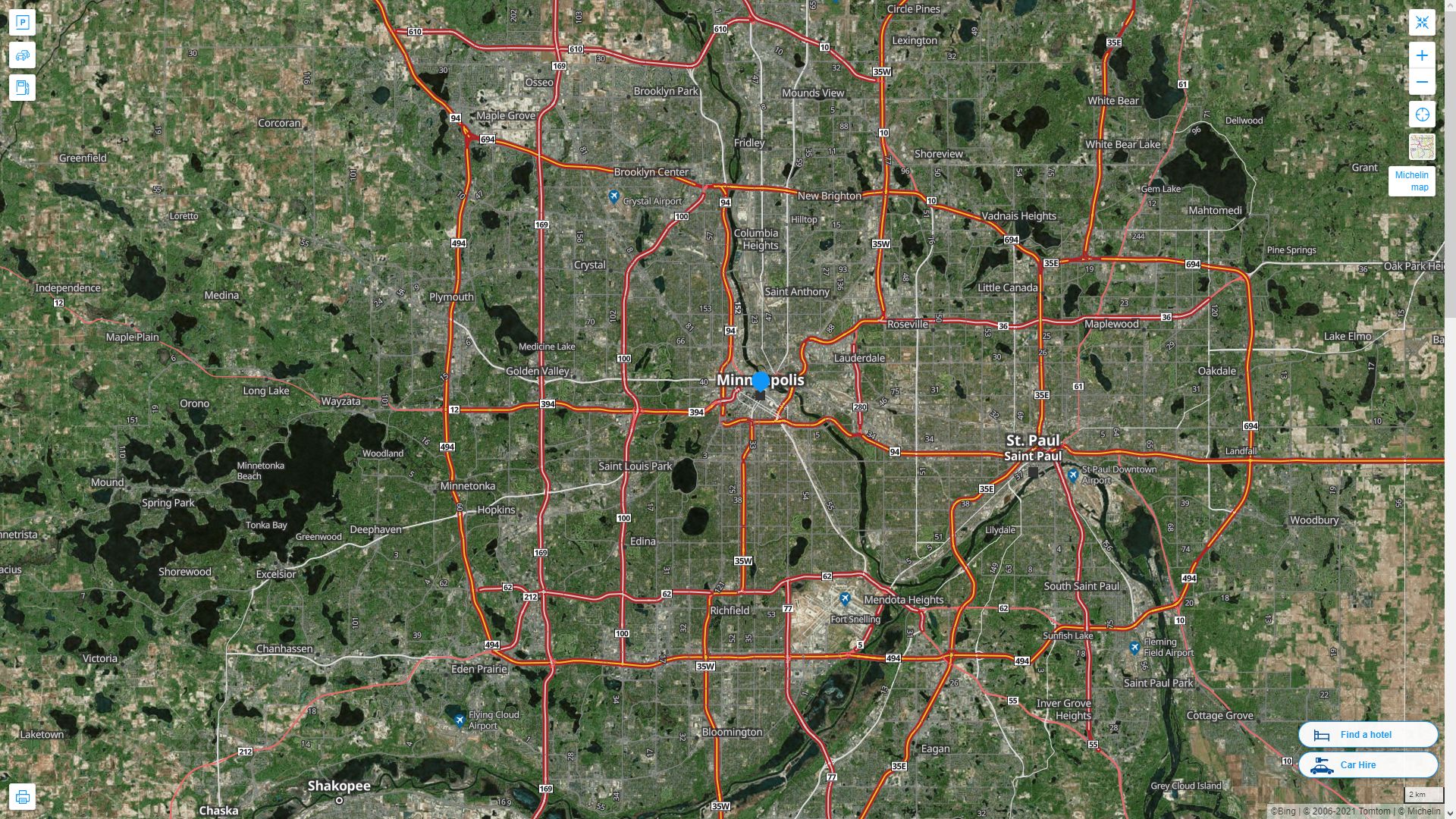 Minneapolis Minnesota Highway and Road Map with Satellite View
